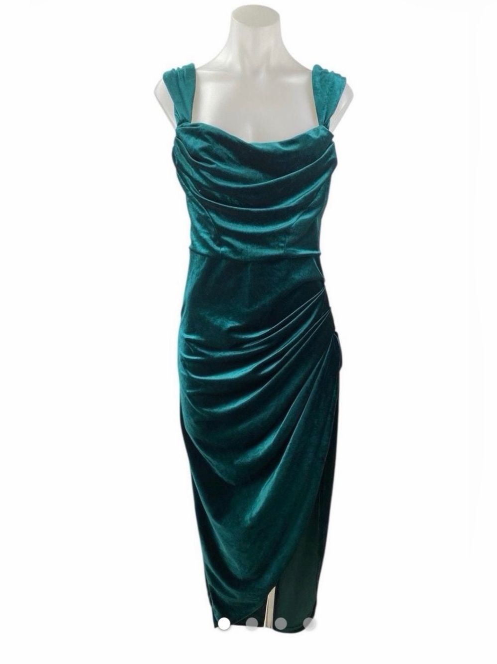 ASOS Emerald Green Velvet Draped Midi Dress SZ 16 Tall
